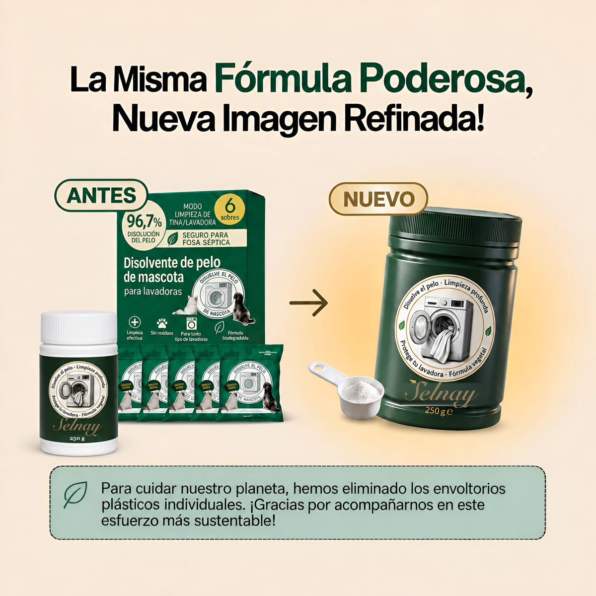 Frasco de SELNAY disolvente de pelo de mascotas de cerca