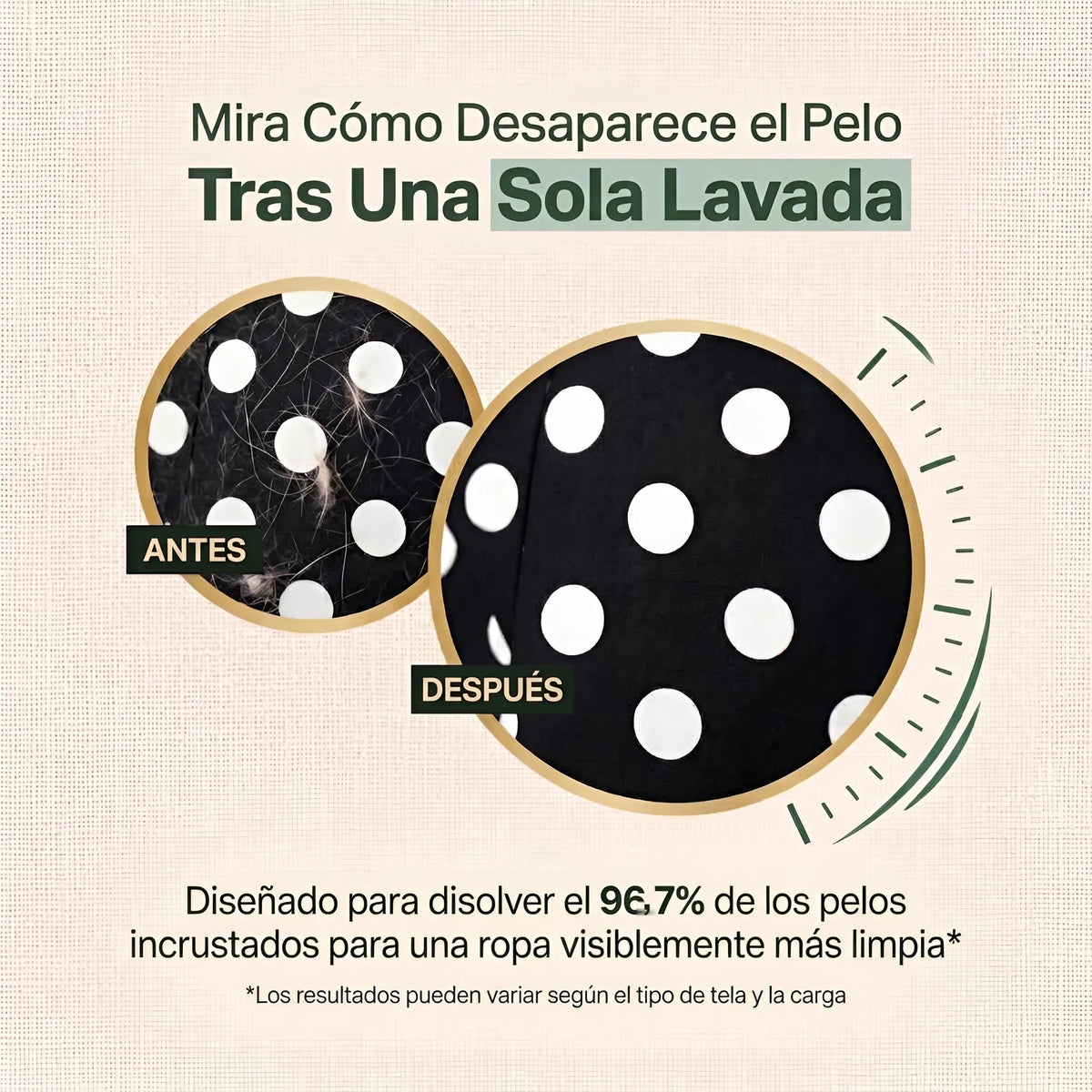 Ropa antes y después de lavar con SELNAY, sin pelo de mascota